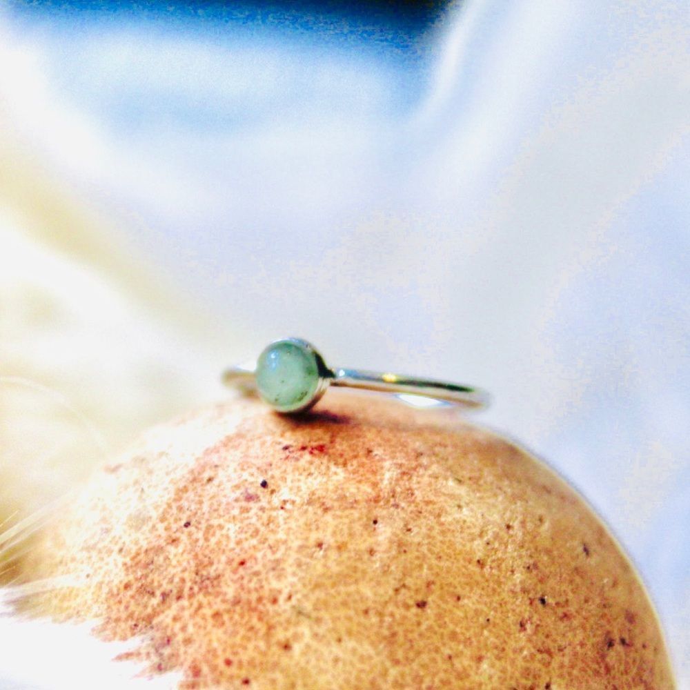 Handmade Glow stone Cabochon Sterling Silver Dainty Ring bezel set handcut stone